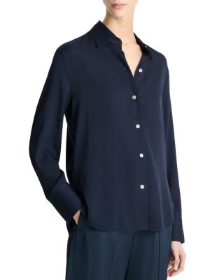 Long Sleeved Button Down Silk Blend Blouse
