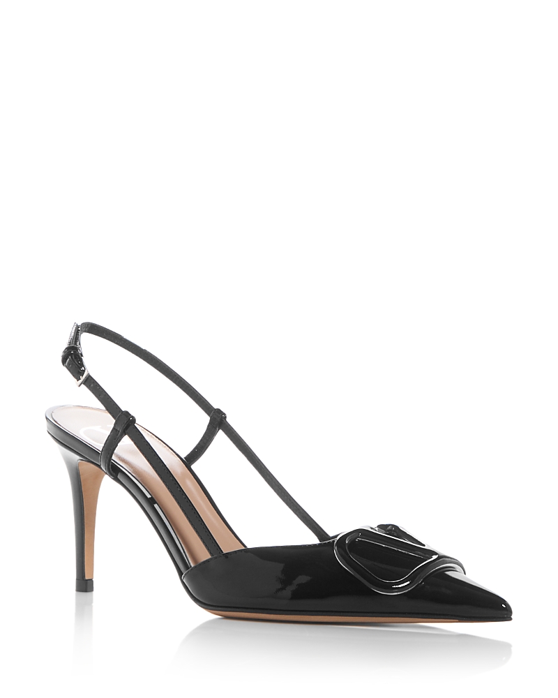 Valentino Slingback Pumps Vlogo Calfskin Logo Black In Black