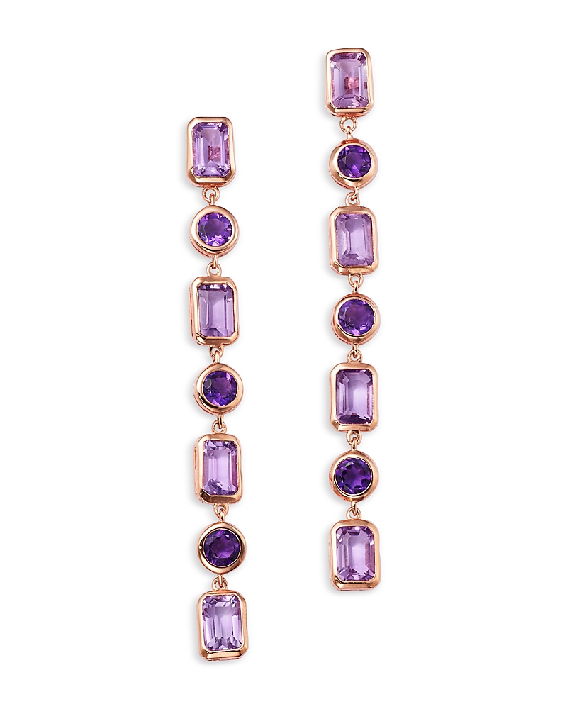 Bloomingdale's Fine Collection Rose De France & Purple Amethyst Mixed Cut Linear Drop Earrings In 14k Rose Gold In Purple