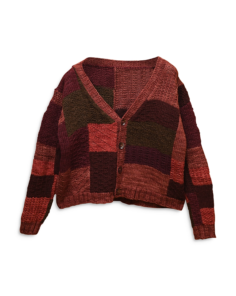 Shop Kartik Research Wool Patchwork Regular Fit Cardigan In Burgundy
