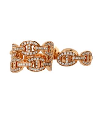 Pre-Owned HERMÈS - Chaine d'Ancre Enchainee Double Ring 18K Rose Gold and Diamonds