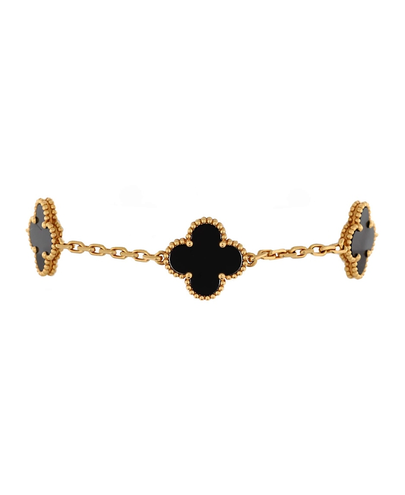 Pre-owned Pre-owned Van Cleef & Arpels Van Cleef & Arpels Vintage Alhambra 5 Motifs Bracelet 18k Gold And Onyx