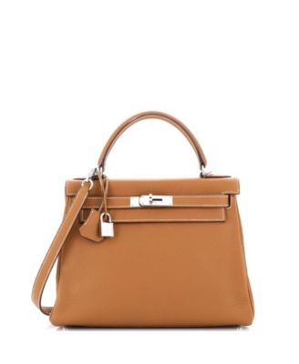 Pre-Owned HERMÈS - Kelly 28 Handbag Brown Clemence with Palladium Hardware