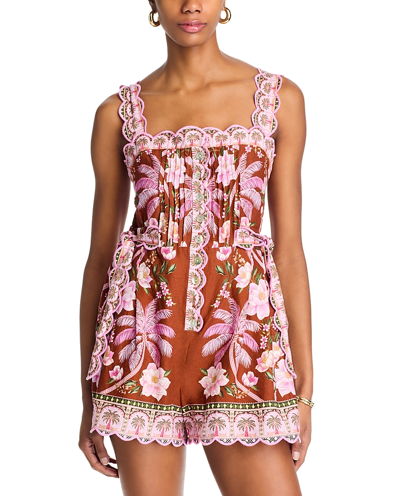 Farm Rio Palm Dream Pleated Romper In Palm Dream
