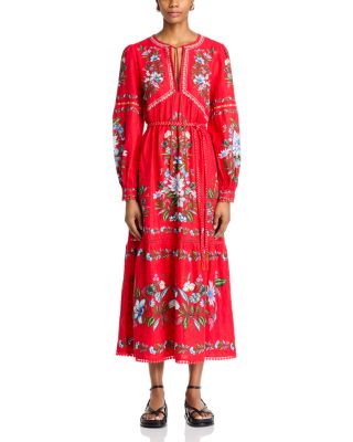 Sweet Bloom Bouquet Red Midi Dress