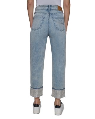 Rhinestone Cuff Jeans in Ice Blue