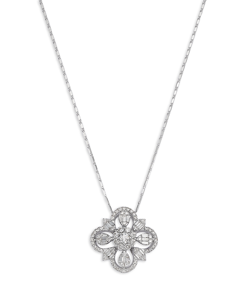 Bloomingdale's Fine Collection Diamond Baguette & Round Quatrefoil Pendant Necklace In 14k White Gold, 1.20 Ct. T. W. In White