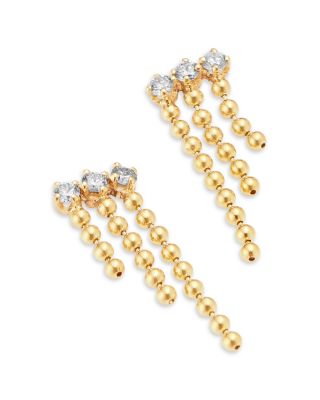 14K Yellow Gold Prong Diamonds Diamond Waterfall Drop Earrings