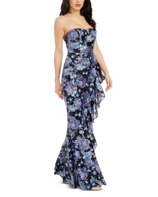 Floral Sequin Ruffle Mermaid Gown