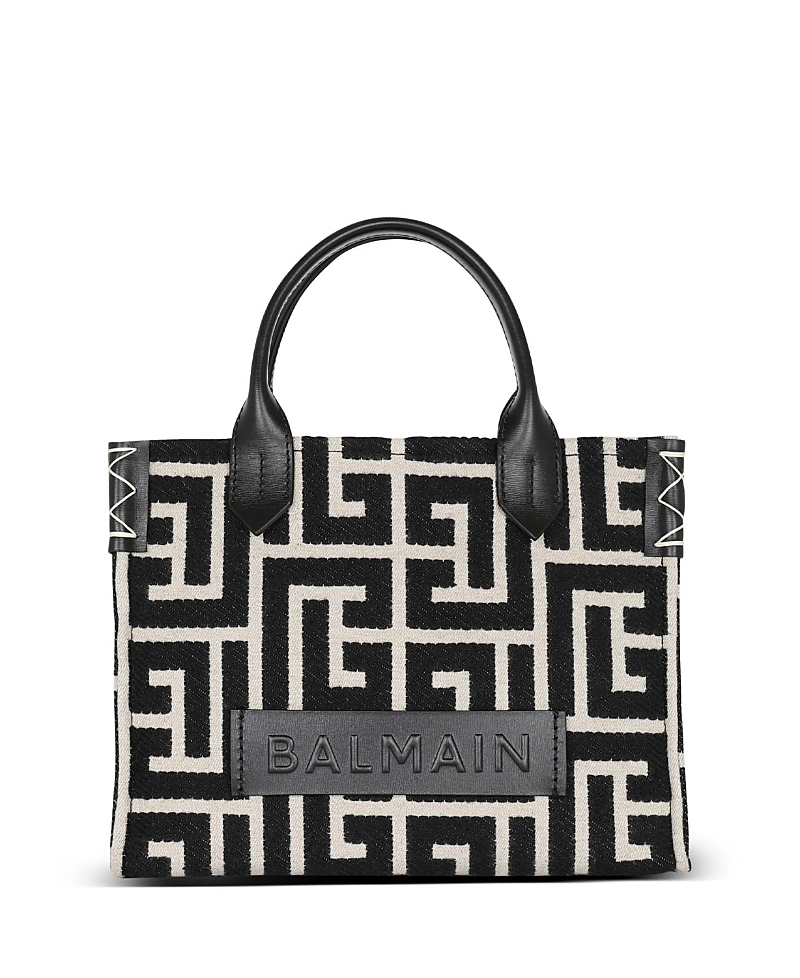 Shop Balmain Women's B-army Monogrammed Jacquard And Leather Tote Bag In Black