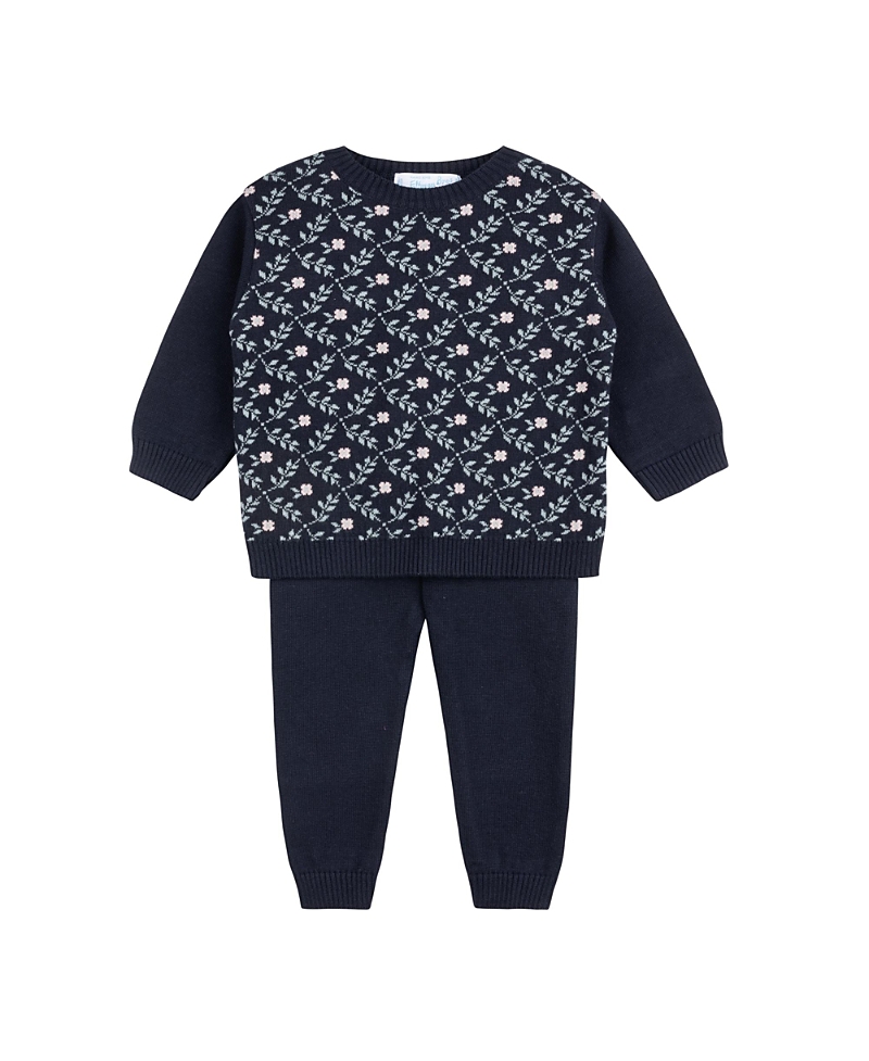 Feltman Brothers Girls' Floral Vine Jacquard Knit Set - Baby, Little Kid In Navy