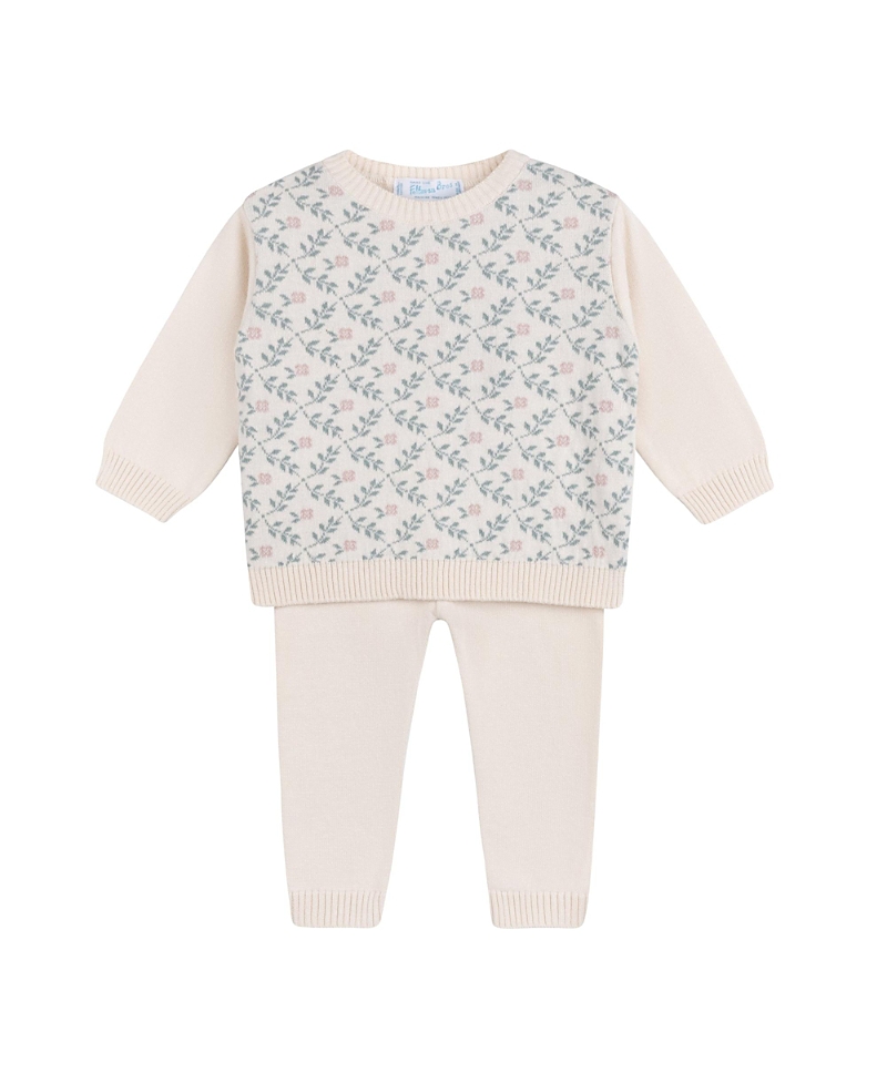 Feltman Brothers Girls' Floral Vine Jacquard Knit Set - Baby, Little Kid In Ecru