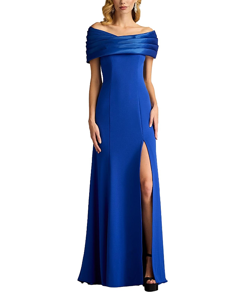 Tadashi Shoji Textured Crepe And Taffeta Off The Shoulder Gown In Mystic