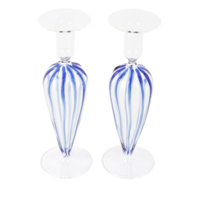 VIETRI - Nuovo Stripe Blue Candlesticks, Set of 2