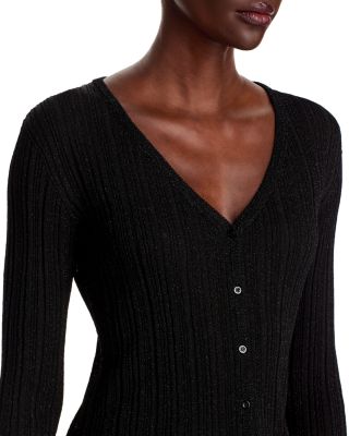 Novelty Metallic Rib V Neck Cardigan