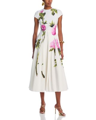 Oscar de la Renta - Sleeveless Pleated Roses Poplin Midi Dress