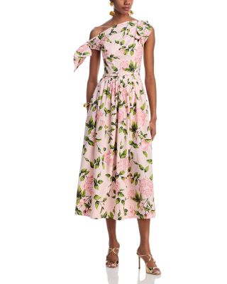 Oscar de la Renta - Sleeveless Tie Shoulder English Roses Poplin Dress