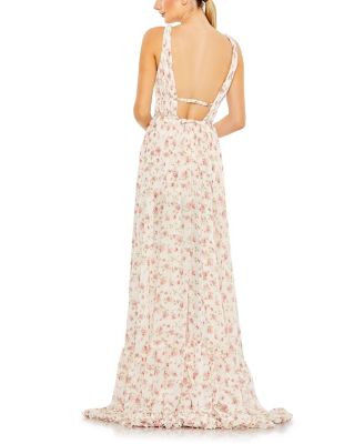 Floral Print Sleeveless Ruffled High-Low Gown