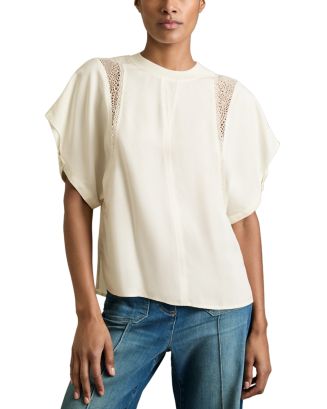 【海外限定】REISSTシャツ☆Harlowe Lace Insert T-Shirt, Cream REISS Harlowe Lace Inset Tee | Bloomingdale's