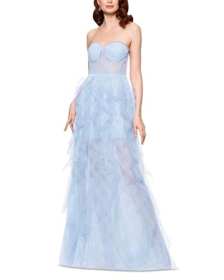 Strapless Lace Tulle Ruffle Gown - Exclusive