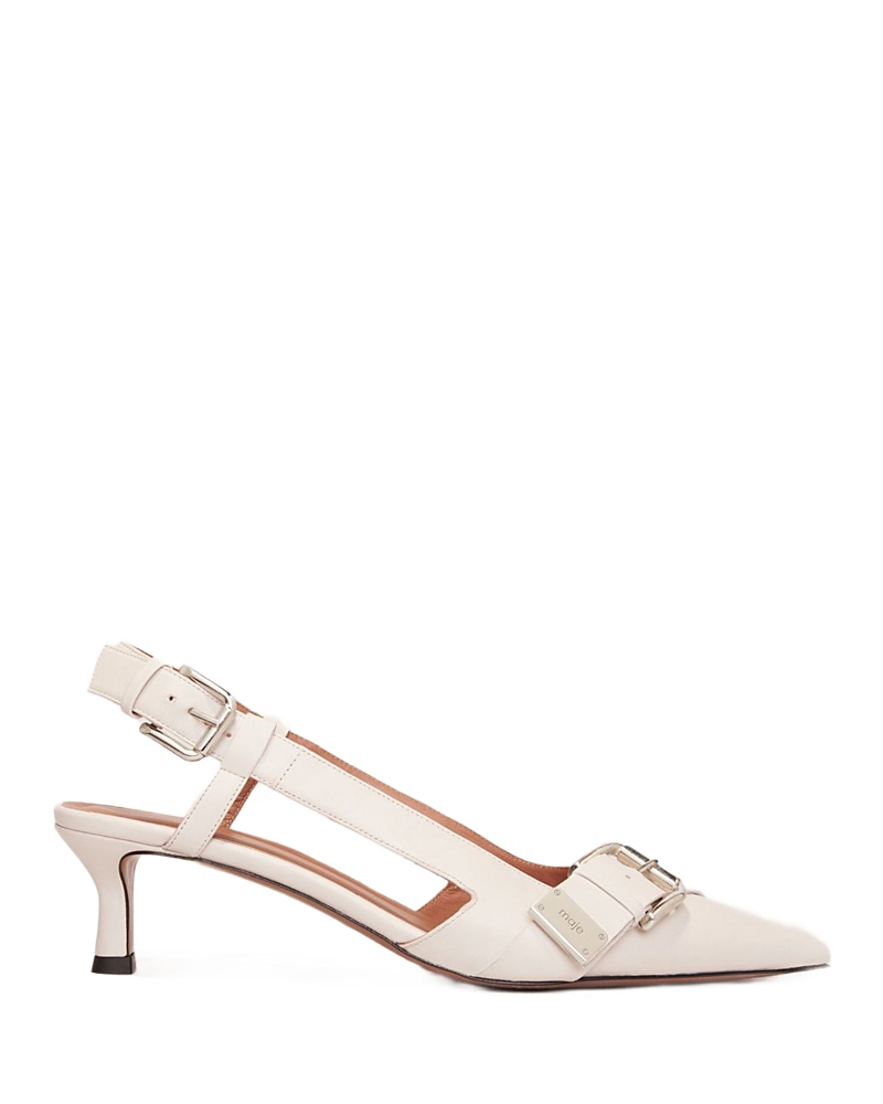 Maje Womens Blanc Double-buckle Slingback Heeled Leather Pumps In White