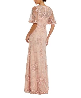 Flutter Sleeve Floral Emboridered Net Gown