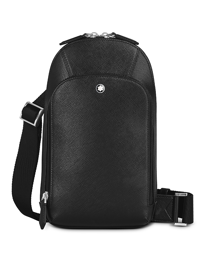 Montblanc Leather Crossbody Bag With Adjustable Strap And Metal Hardware In Black