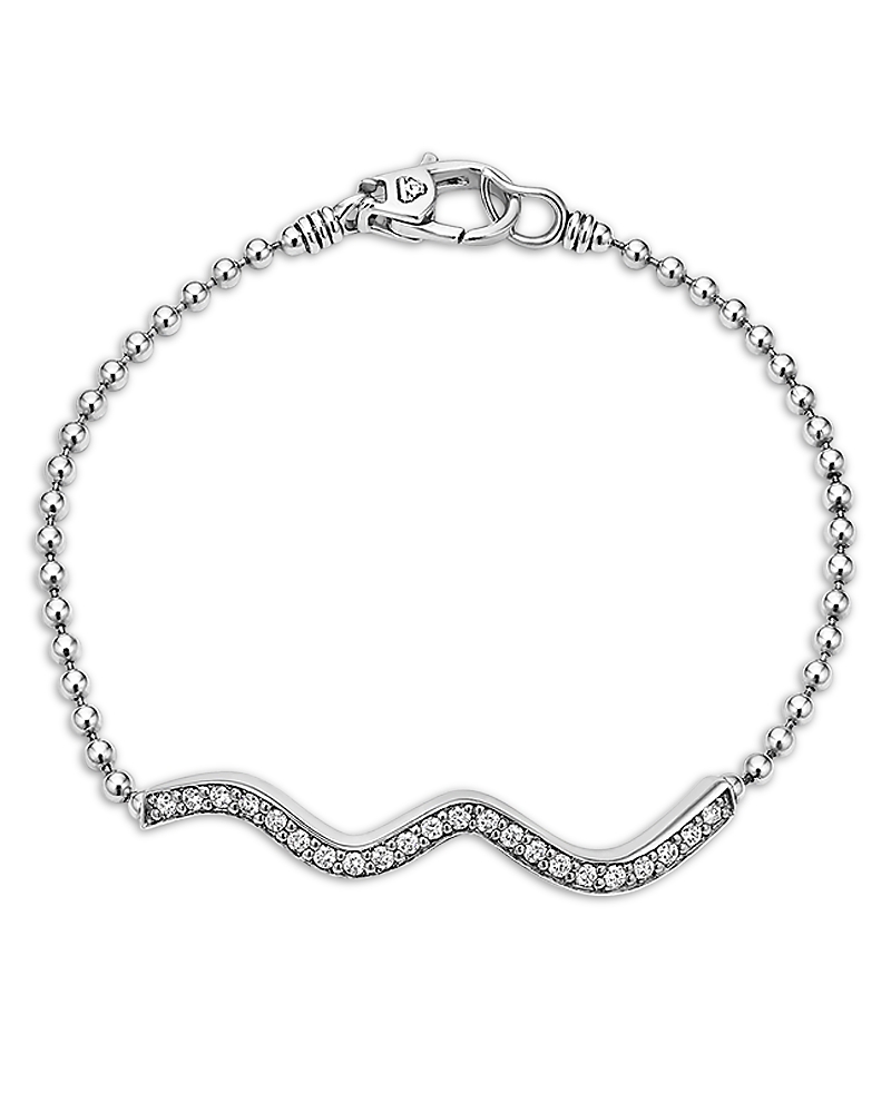 Lagos Sterling Silver Caviar Spark Diamond Wavy Bead Link Bracelet In Silver