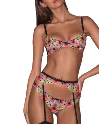 Fleur du Mal - Azalea Embroidered Bra, Azalea Embroidered Garter & Azalea Embroidered Thong