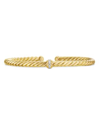 David Yurman - Cablespira&reg; Flex Station Bracelet in 18K Yellow Gold with Diamonds, 4mm