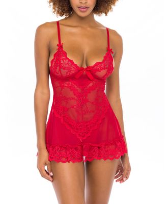 Valentine Soft Cup Lace Babydoll with Bows and G-string Panty