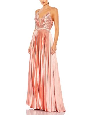 Mac Duggal - Plunge Neck Pleated Evening Gown