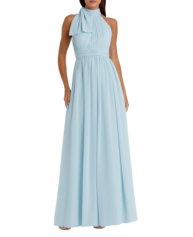 Mac Duggal High Neck Chiffon Gown In Powder Blue