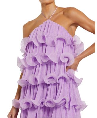 Crinkle Chiffon Tiered Ruffle Halter Mini Dress