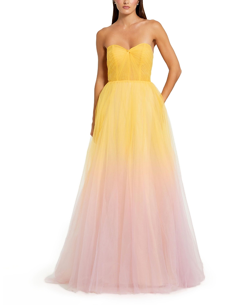 Mac Duggal Strapless Sweetheart Ombre Tulle Ballgown In Pink Lemonade