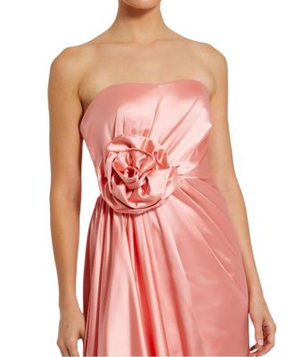 Strapless Satin Gown with 3D Flower