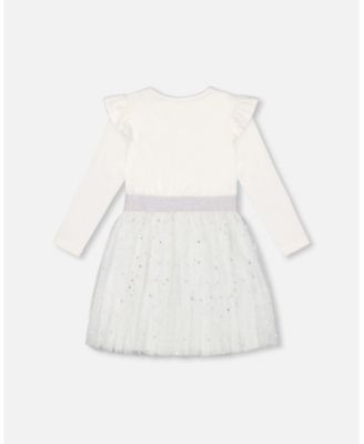 Girls' Long Sleeve Dress with Glittering Tulle Skirt - Big Kid