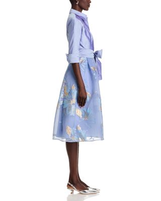 Textured Taffeta Floral Jacquard Shirt Dress