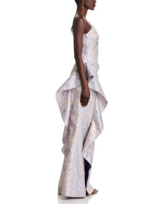 Off Shoulder Side Ruched Metallic Gown
