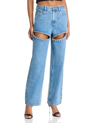 Steve Madden Taylor Rhinestone Trim Pants In Doha Wash