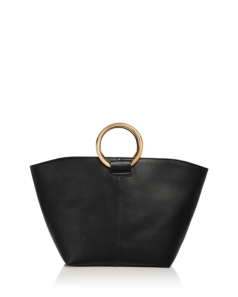 AQUA EXTRA LARGE HOOP HANDLE FAUX LEATHER TOTE BAG - EXCLUSIVE