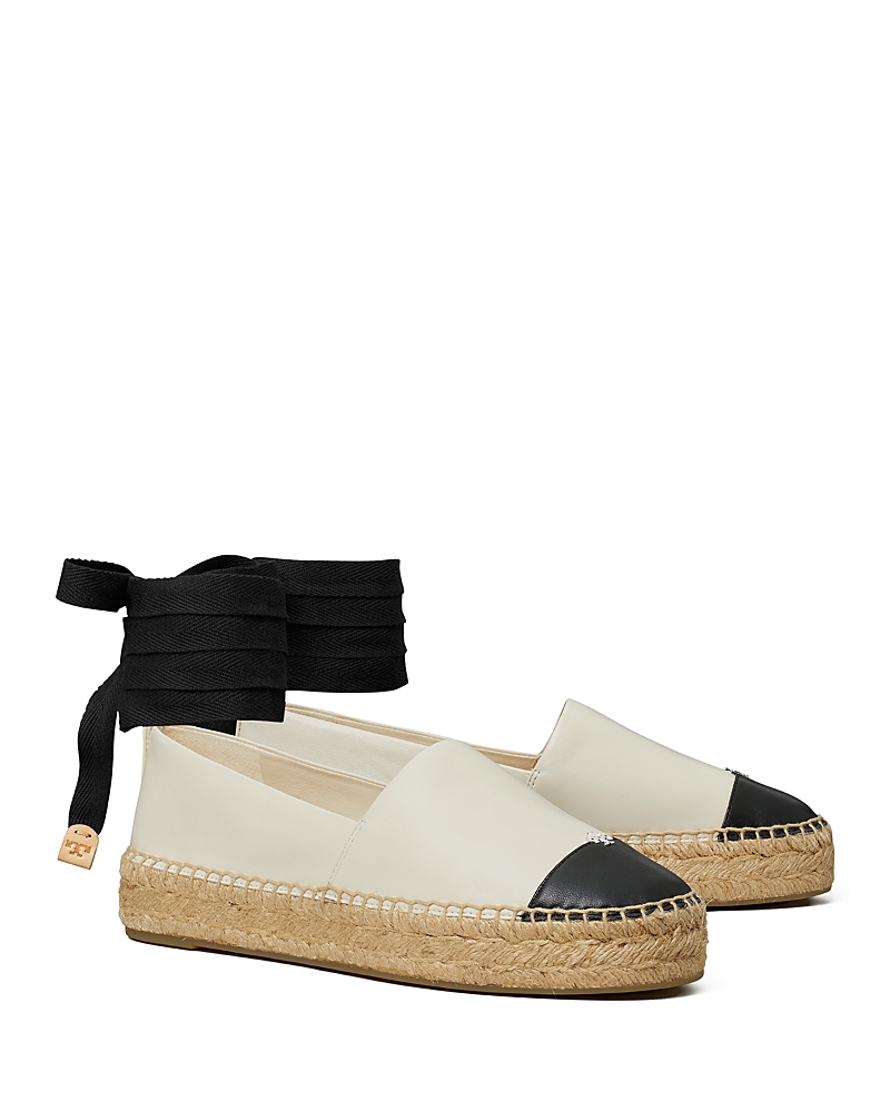 Tory Burch 20mm Cap-toe Leather Espadrilles In Light Cream
