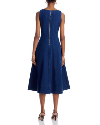 Denim Panel V Neck Sleeveless Midi Dress - Exclusive