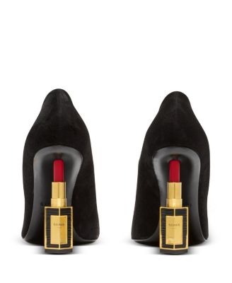 Women's Lipstick Pumps in Suede Leather and Brass