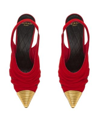 Women's Lipstick Pumps in Suede Leather and Brass