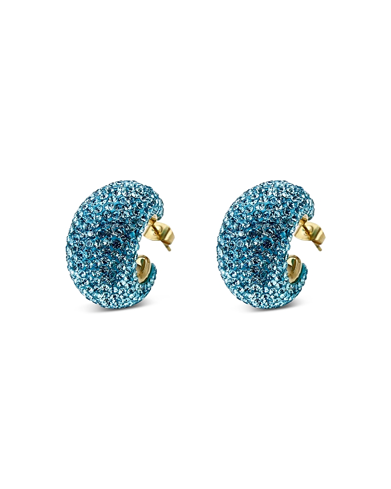 Aqua Blue Pave Hoop Earrings - Exclusive In Blue/gold