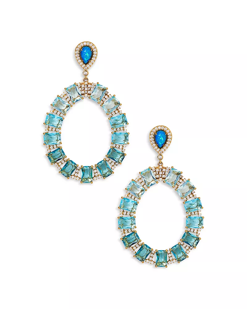 Nadri Blue Lagoon Mixed Stone Circle Drop Earrings in 18K Gold Plated
