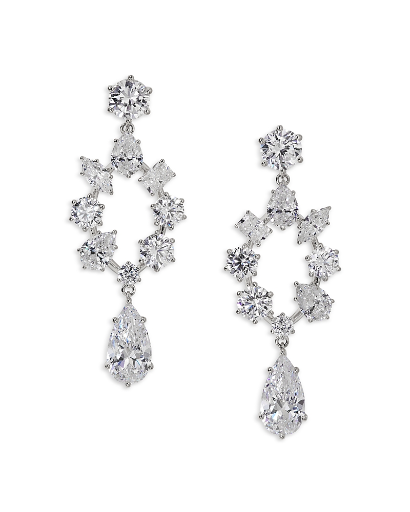 NADRI BTRX MIXED CUBIC ZIRCONIA OPEN CHANDELIER EARRINGS IN RHODIUM PLATED