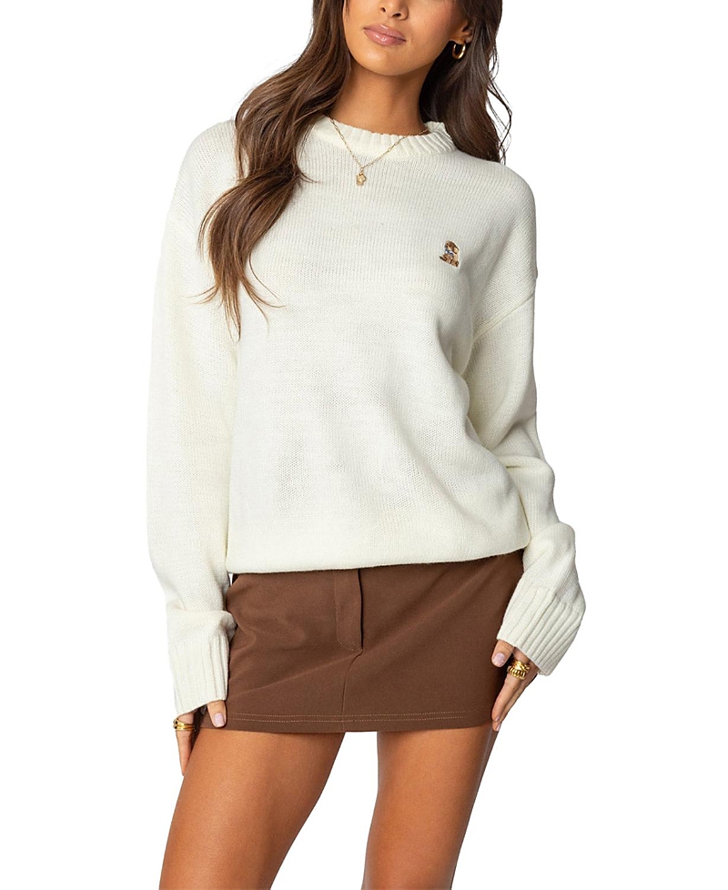 Shop Edikted Puppy Love Embroidered Sweater In White
