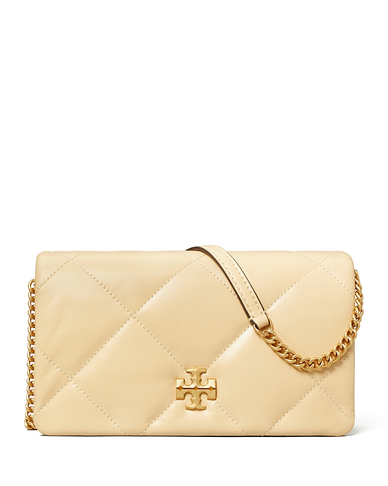 Tory Burch Kira Diamond Quilted Leather Wallet On A Chain In Vanilla Soft Serve